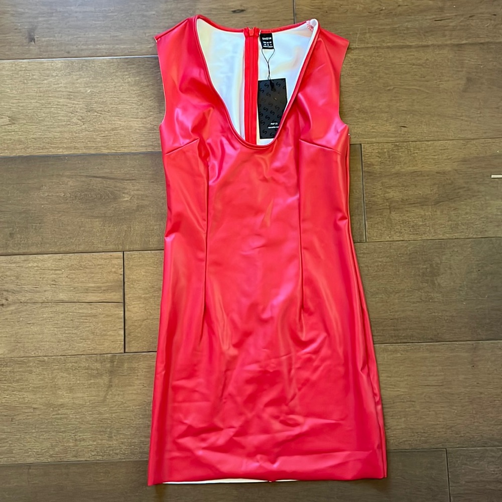 Shein faux leather scoop neck body con dress